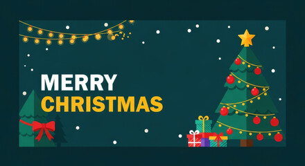 Naklejka premium Animated Merry Holiday Card with Tree and Gifts Decoration