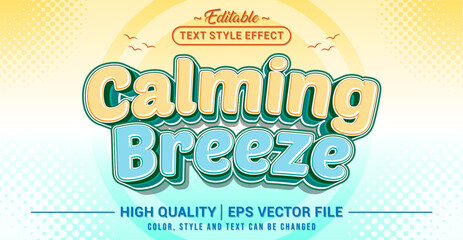 Editable text effect vector &ldquo;Calming Breeze&rdquo;, featuring soft, airy, soothing typography inspired by gentle wind, relaxation, and peaceful atmospheric vibes.