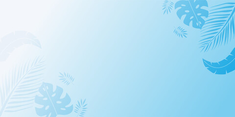 Baby blue pastel gradient background with soft and smooth color and palm leaves element