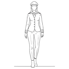 Senior Flight Pilot Line Art – Pilot Vector Graphic Showing Professional Aviation Form – Pilot Drawing – Line Art Drawing of Pilot – Pilot Icon