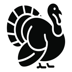 Stylized black turkey icon with a prominent fanned tail, representing thanksgiving, poultry, or farm animals, isolated on