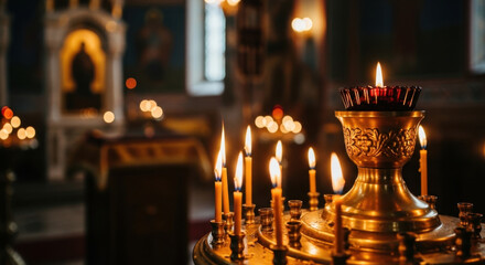 Candles Illuminate Church Interior Inspiring Spiritual Reflection