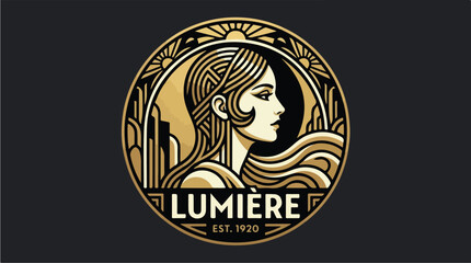 Art Deco inspired logo with a womans profile and the word Lumiere.