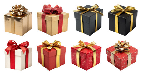 Fototapeta premium PNG Elegant festive gift boxes displayed, element set on transparent background