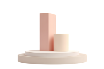 3d geometric shapes on platform, isolated on transparent background