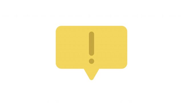 Yellow exclamation bubble animation signaling caution important note and highlighted alert with soft rounded corners prores alpha channel 4k 60fps