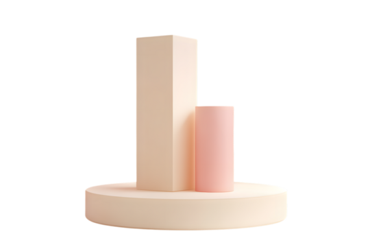 Geometric shapes on a circular pedestal, isolated on transparent background