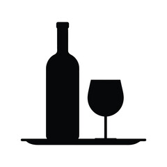 Wine bottle and glass on tray silhouette