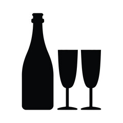 Champagne bottle and glasses celebration silhouette