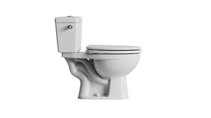 White ceramic toilet with tank and seat, isolated on transparent background