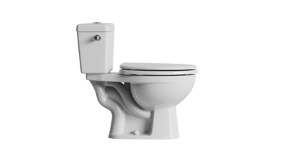 White ceramic toilet with tank and seat, isolated on transparent background