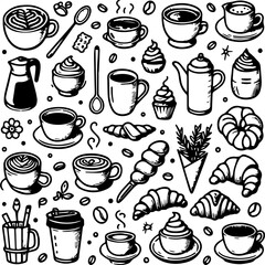 Charming coffee and pastry doodles perfect for a cafe menu or brand design