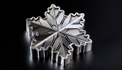 shiny chrome metallic snowflake shaped cookie cutter on black background
