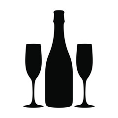 Champagne bottle and glasses celebration silhouette