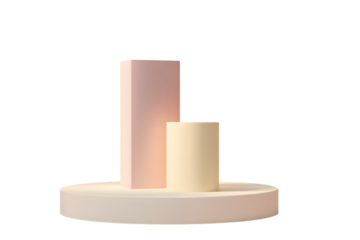 Geometric podium with pink and cream shapes isolated on transparent background