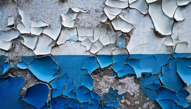 peeling blue and white paint on textured wall with deep cracks peeling paint cracked wall