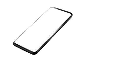 Smartphone with blank white screen, isolated on transparent background