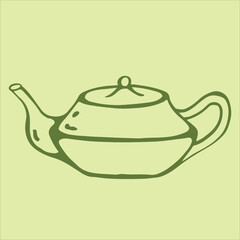 Elegant matcha green tea teapot, showcasing traditional design, resting on a tranquil light green background.