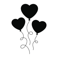 Three heart shaped balloons floating silhouette