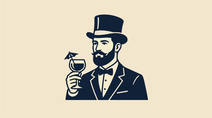 Elegant Gentleman in Top Hat Holding a Cocktail.