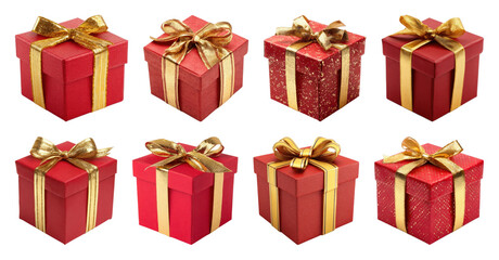 Obraz premium PNG Elegant red gift boxes collection, element set on transparent background