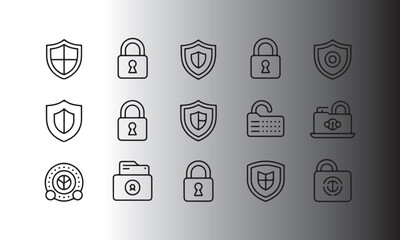 Security and Protection Icon Set — Lock, Shield, Privacy, and Cyber Safety Line Icons