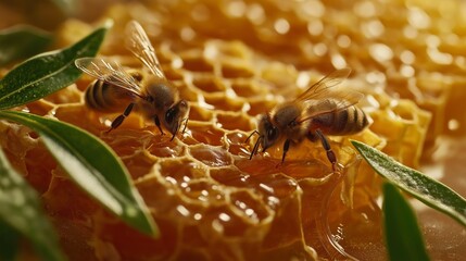 Honeybees on Honeycomb Macro