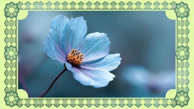 Blue beautiful flower on a beautiful toned blurred background, border. Delicate floral background