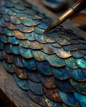 close up of painted dragon scales