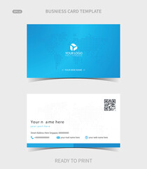 Modern blue business card template with world map design