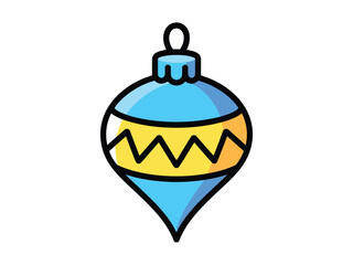 Illustration of a blue and yellow christmas ornament with zigzag pattern