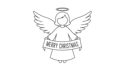 Obraz premium A detailed line drawing of a Christmas angel holding a banner with a festive message.