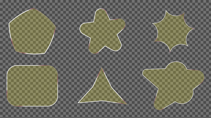 Set of six abstract geometric shape outlines with transparent background