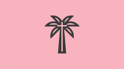 Palm tree with cross symbol on pink background.