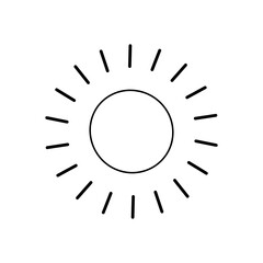 Minimal black sun icon with simple rays for weather symbols, summer graphics, and clean decorative design elements