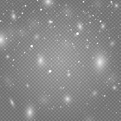 Heavy snow overlay featuring large and small white particles with soft glowing highlights on a transparent background for a blizzard effect