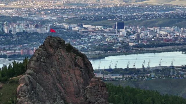 Krasnoyarsk stolby national park overlooking the cityscape