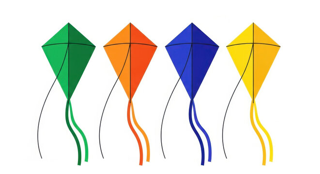 Colorful Kites Illustration Set: Festive, Vibrant, Fun Designs for Summer, Spring, and Celebration Decor, Isolated on White