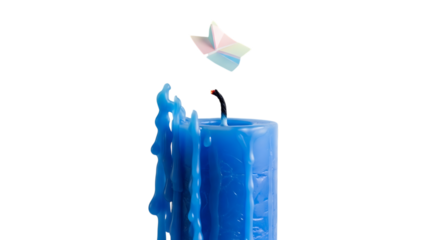Extinguished Candle and Origami Butterfly Symbolizing Transformation Hope and Renewal on Black Background the Concept of Overcoming Obstacles and Embracing Change