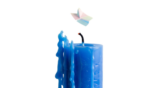 Extinguished Candle and Origami Butterfly Symbolizing Transformation Hope and Renewal on Black Background the Concept of Overcoming Obstacles and Embracing Change