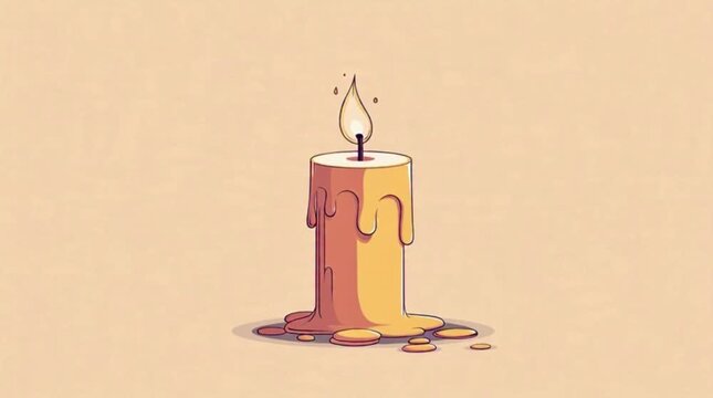 A melting candle with a flame on a beige background, symbolizing Hanukkah with warm tones.