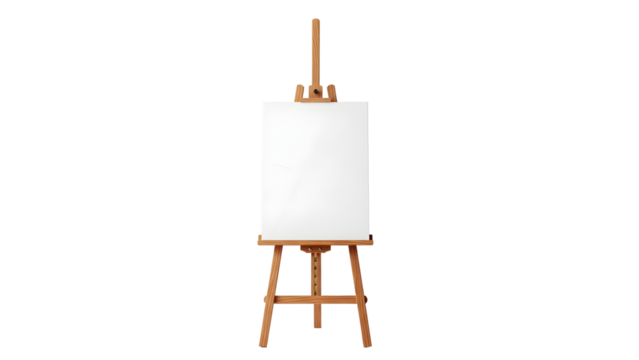 Wooden Easel with Blank White Canvas Isolated on Black Background