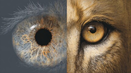 Close-up Comparison of Human and Animal Eyes, Digital Art Illustration