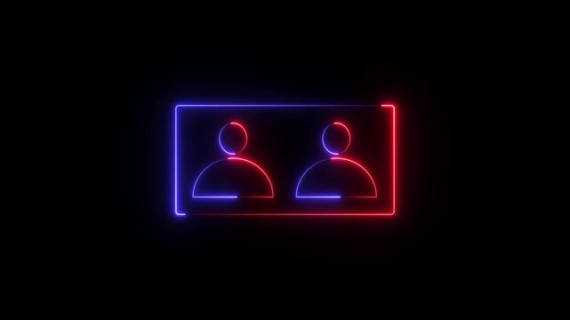 Abstract glowing user icon animation on black background. Profile icon, Person or tow people sign with rectangle neon animation. Profile male man head sign symbol.