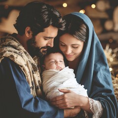 Holy Family: Joseph, Mary, and Baby Jesus in a Nativity Scene