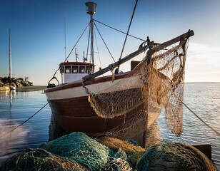 weathered fishing vessel displaying frayed net symbolizing maritime decline and forgotten maritime heritage