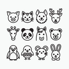 Cute Animal Faces Icon Set cartoon
