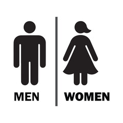 Men and Women restroom symbols with text toilet bathroom