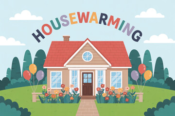 Celebrate new beginnings with a charming housewarming illustration, perfect for invitations and greeting cards, conveying joy, warmth, and community spirit for your new home