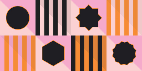 Modern minimal abstract isolated stripe patterns and empty black emblems flat style design elements set 
